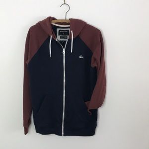 Quicksilver Zip up Ragland Hoodie Navy and Burgundy